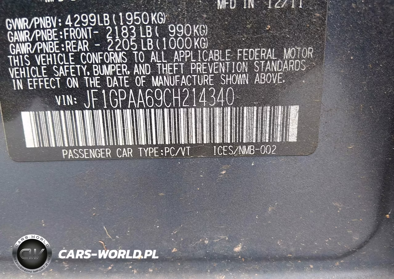 2012 Subaru Impreza 2.0I VIN:JF1GPAA69CH214340 - 9