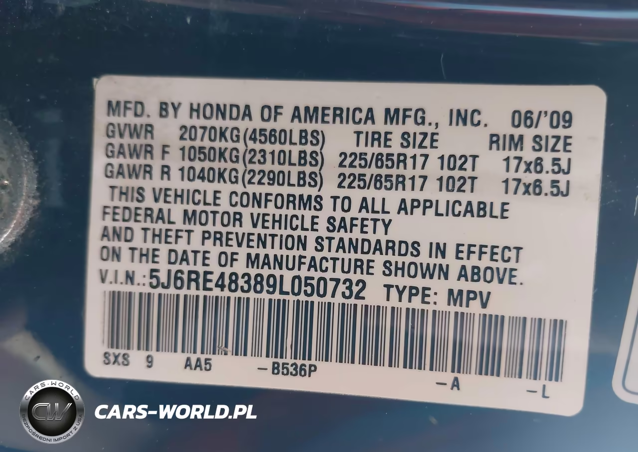 2009 Honda Cr-V Lx VIN:5J6RE48389L050732 - 9
