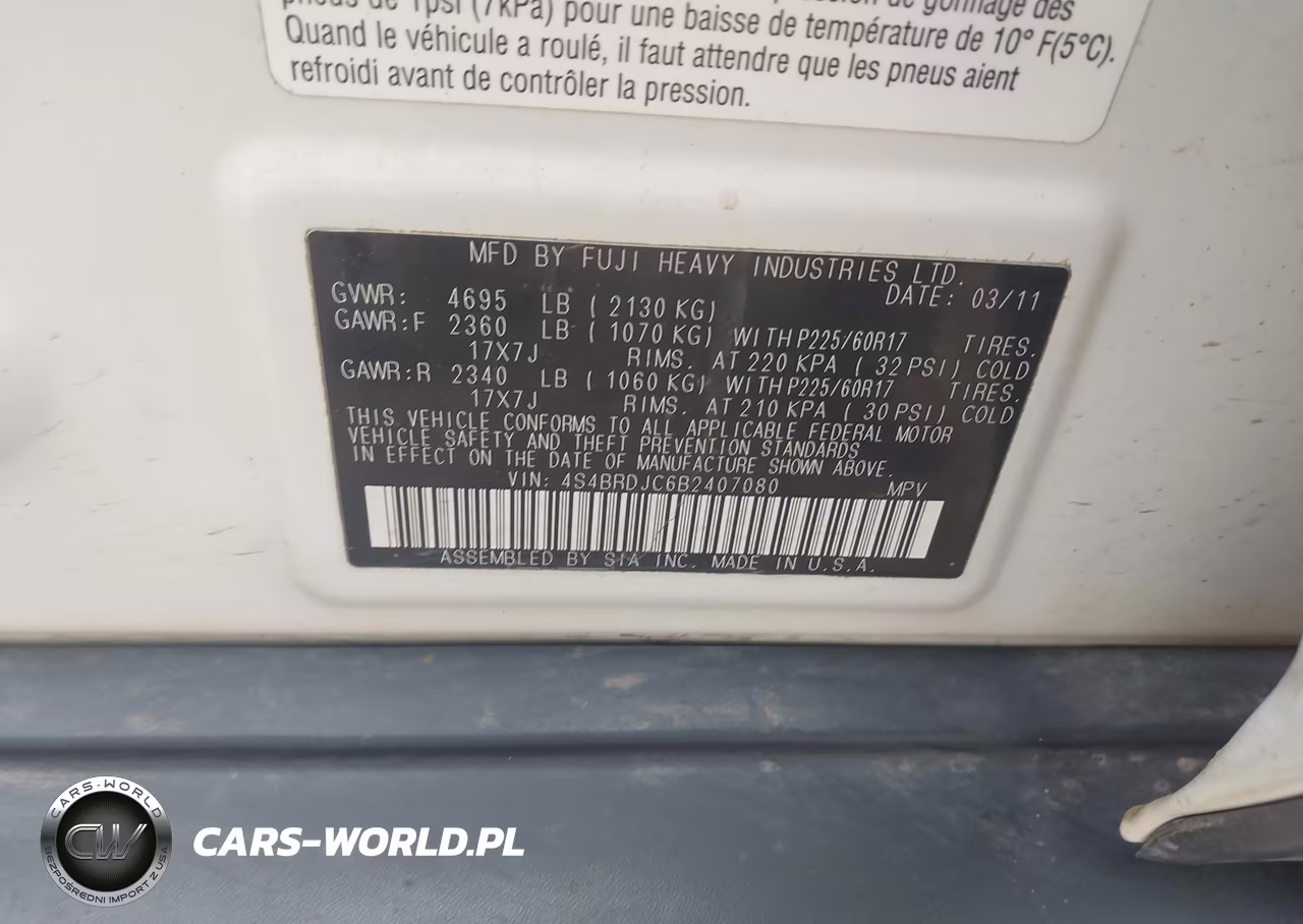 2011 Subaru Outback 3.6R Limited VIN:4S4BRDJC6B2407080 - 9