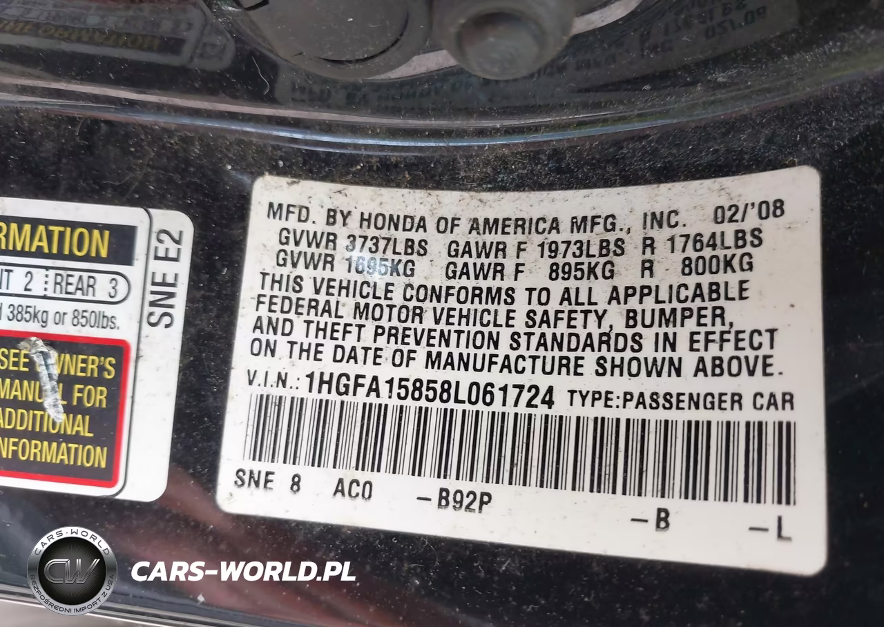 2008 Honda Civic Ex VIN:1HGFA15858L061724 - 9