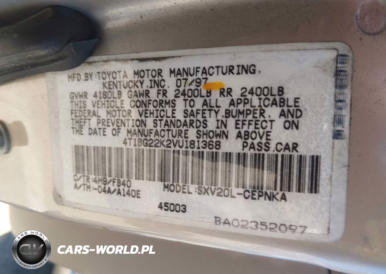 1997 Toyota Camry Le VIN:4T1BG22K2VU181368 - 9