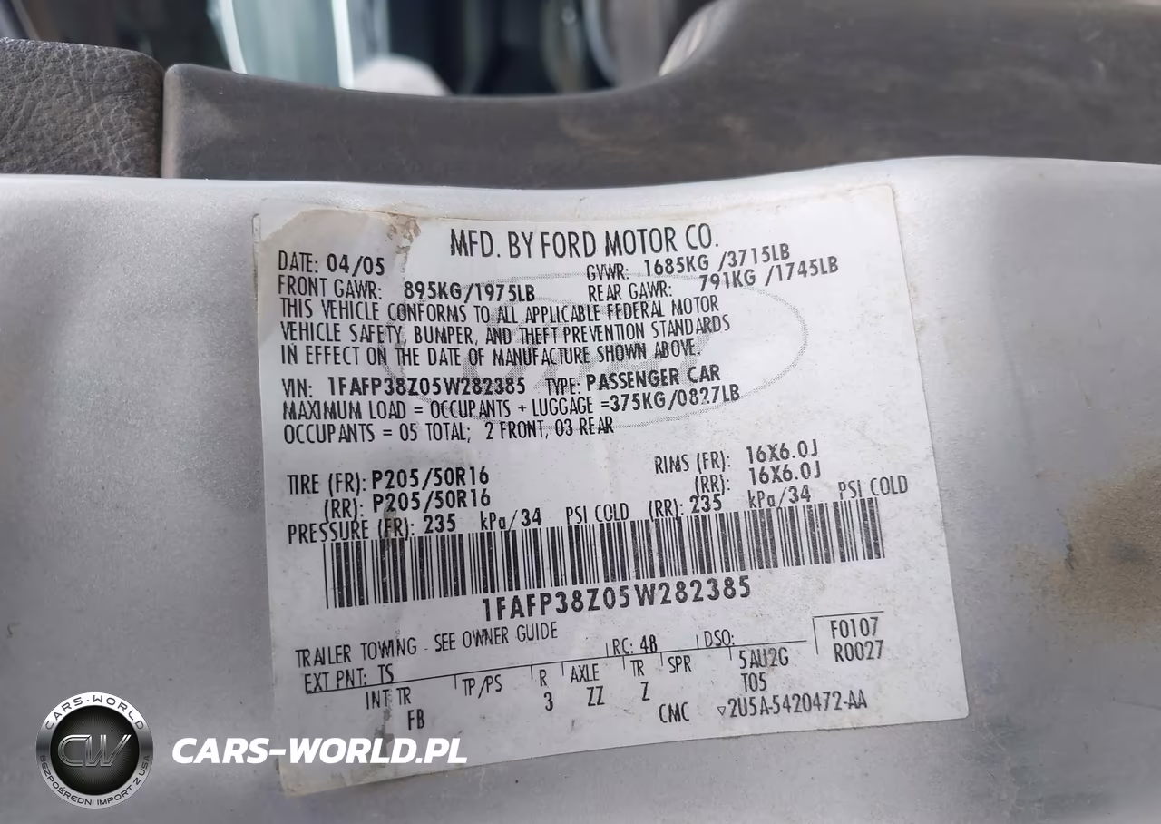 2005 Ford Focus Zx4 VIN:1FAFP38Z05W282385 - 9