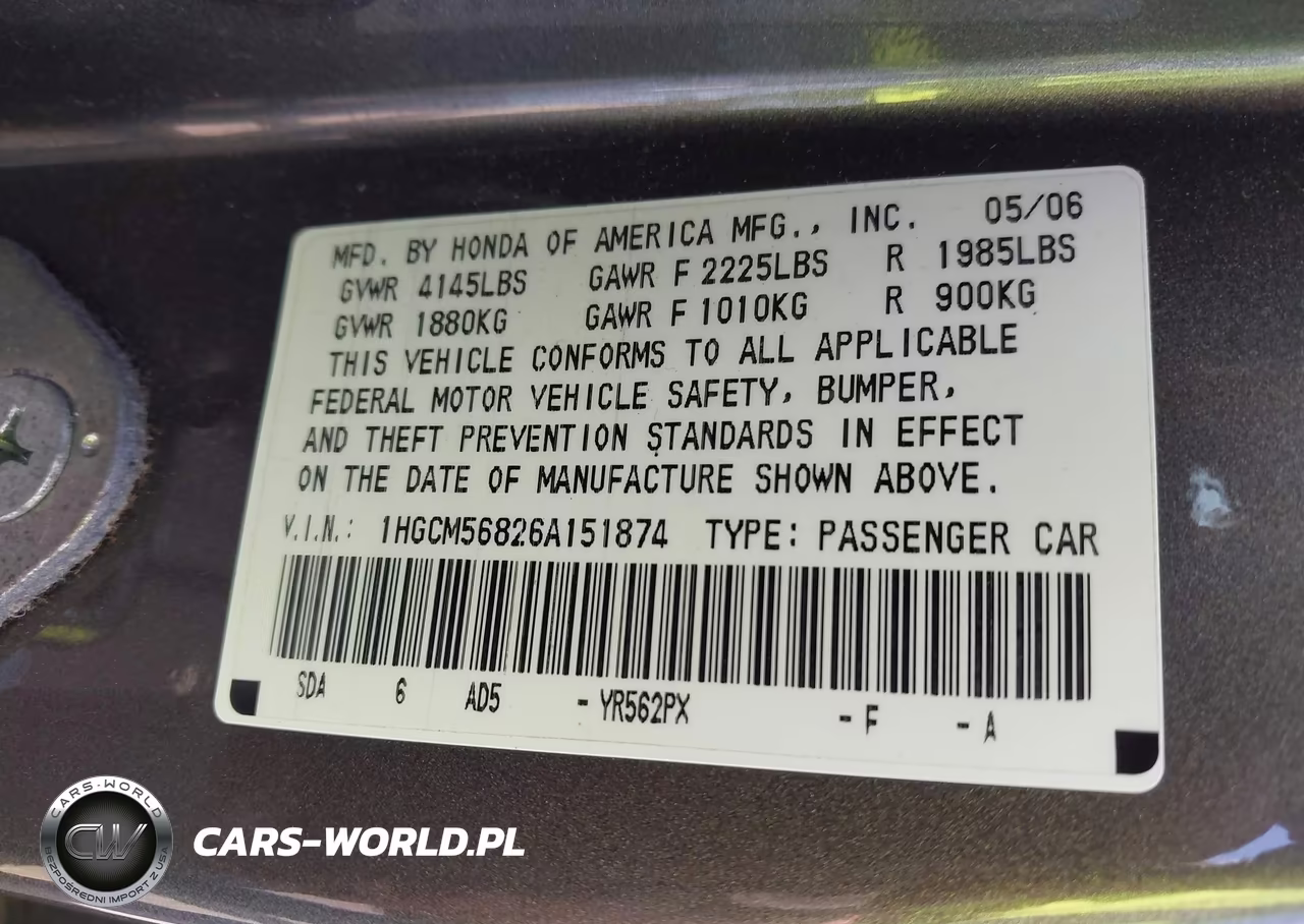 2006 Honda Accord 2.4 Ex VIN:1HGCM56826A151874 - 9