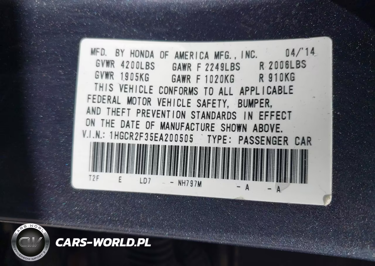 2014 Honda Accord Lx VIN:1HGCR2F35EA200505 - 9