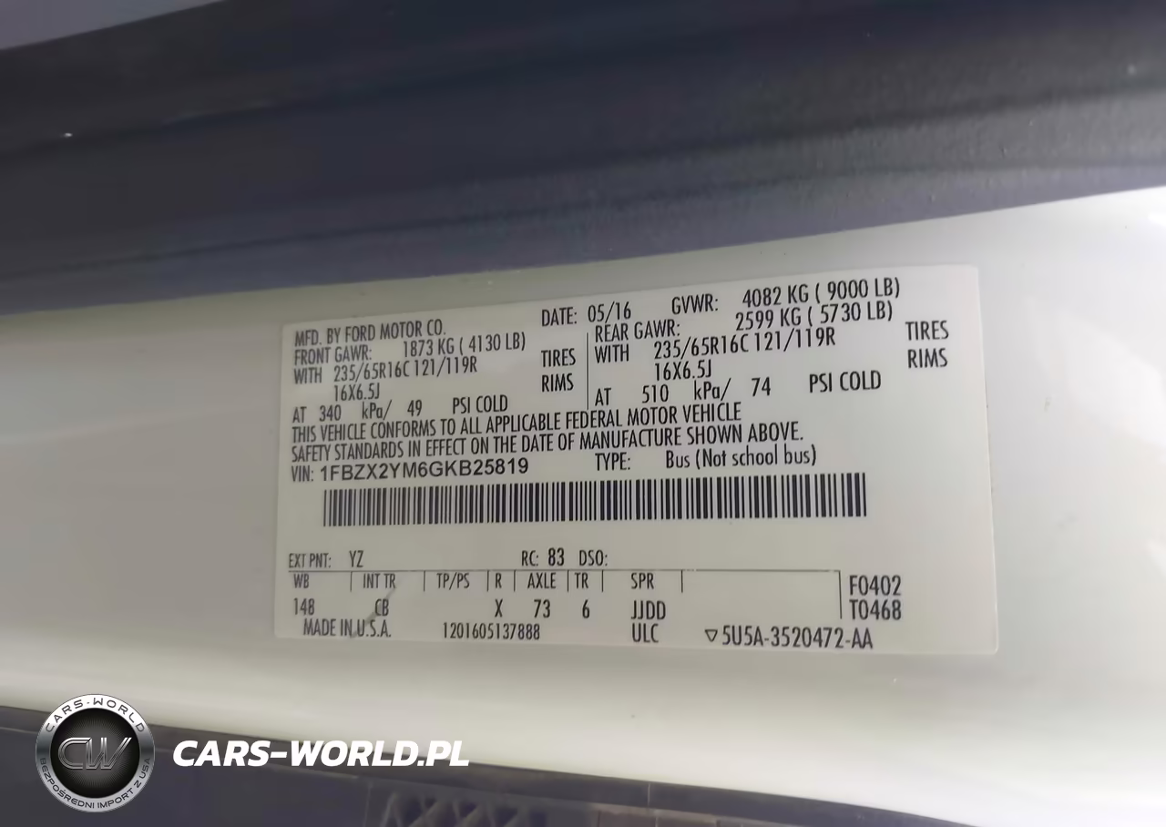 2016 Ford Transit-350 Xl VIN:1FBZX2YM6GKB25819 - 9