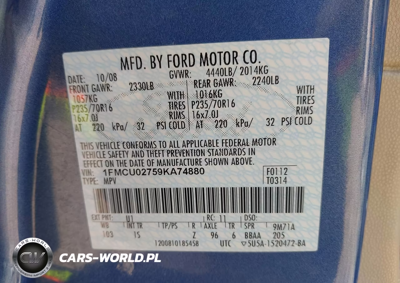 2009 Ford Escape Xls-Xls Manual VIN:1FMCU02759KA74880 - 9