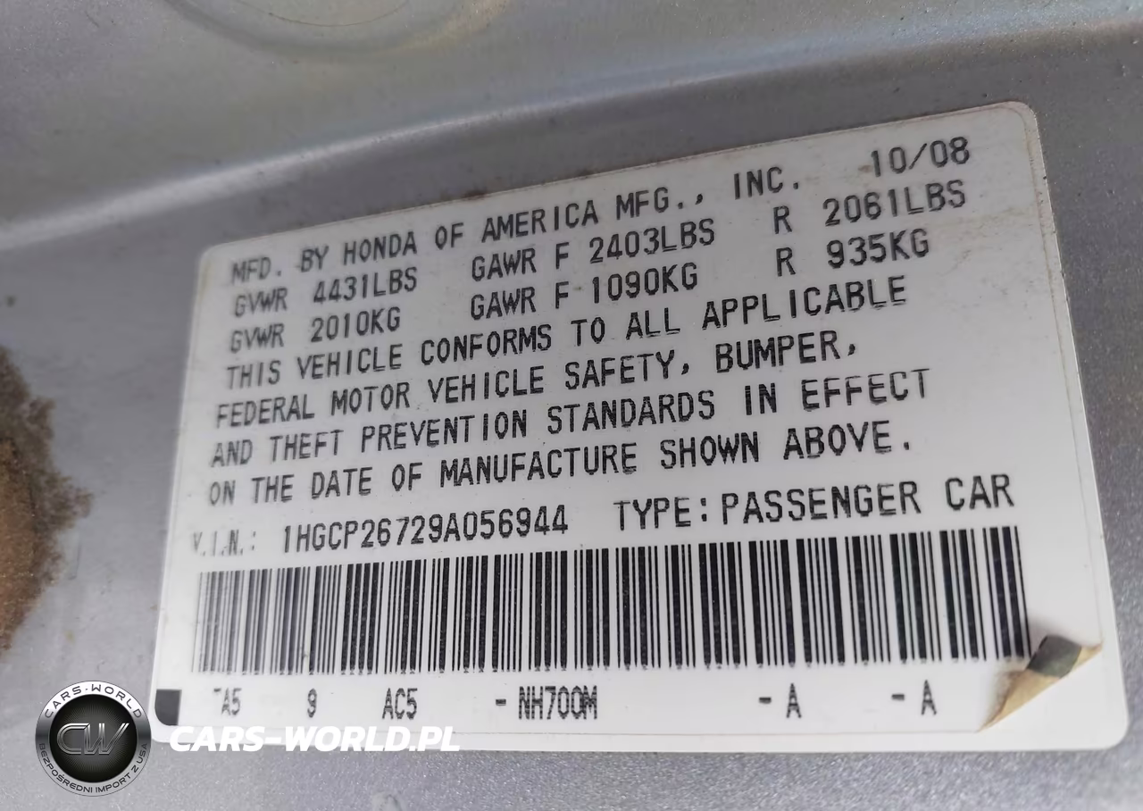2009 Honda Accord 2.4 Ex VIN:1HGCP26729A056944 - 9