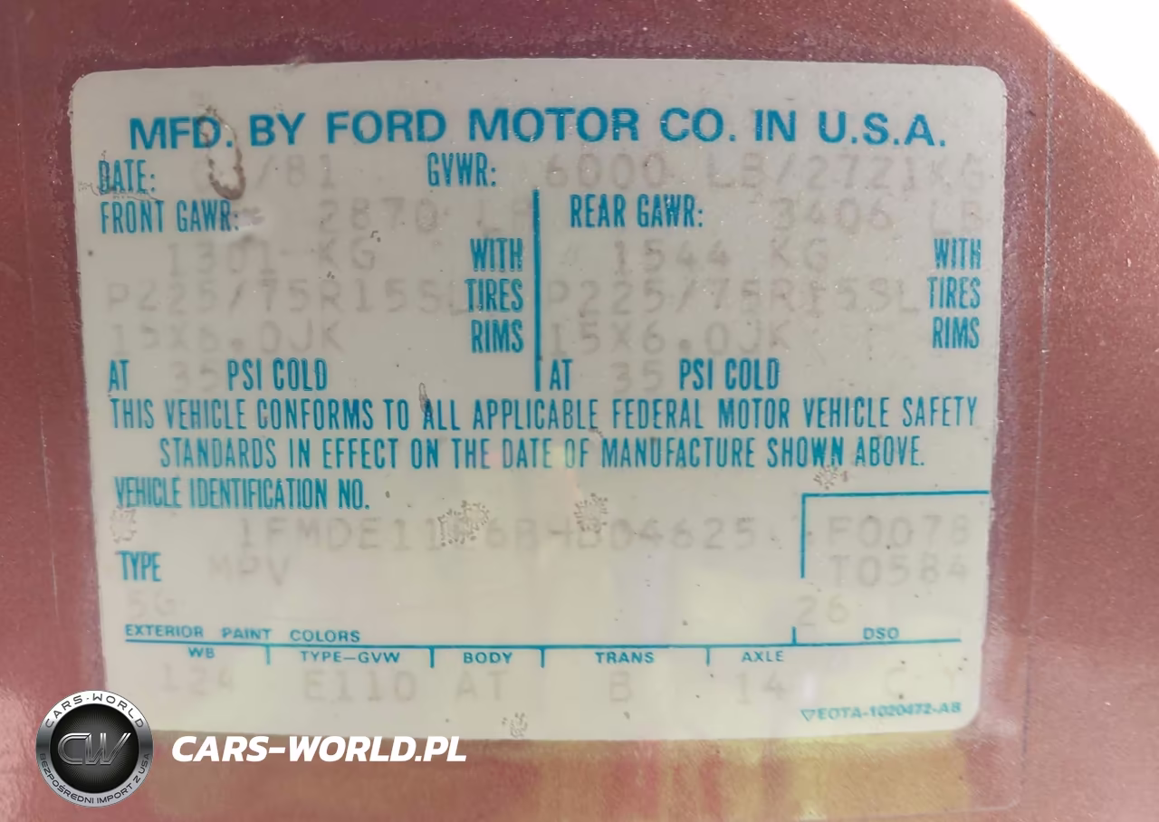1981 Ford Econoline E150 VIN:1FMDE11E6BHB04625 - 9