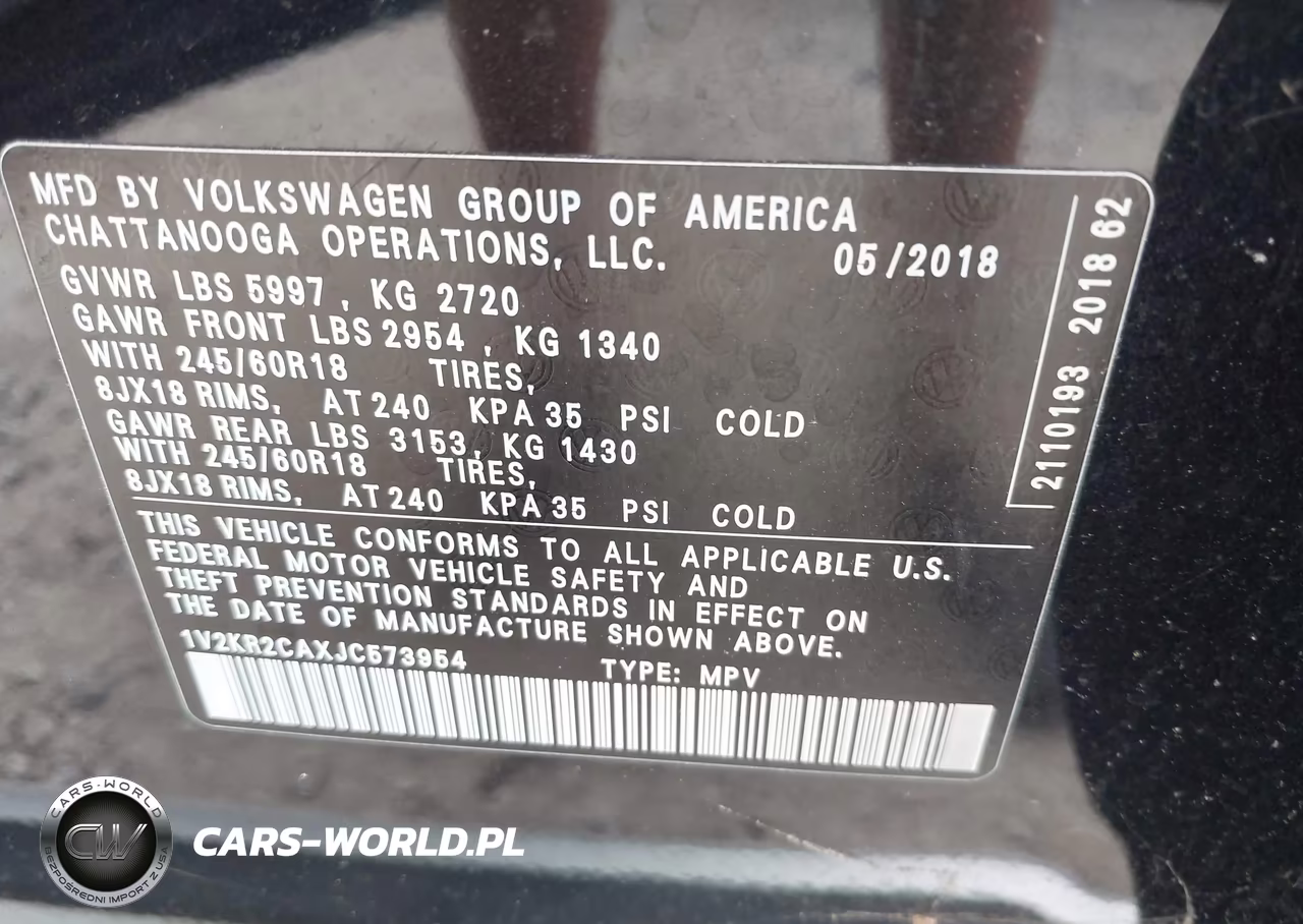 2018 Volkswagen Atlas 3.6L V6 Se VIN:1V2KR2CAXJC573954 - 9