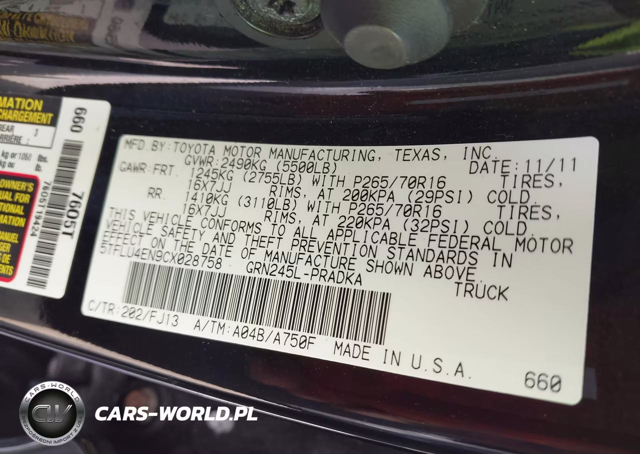 2012 Toyota Tacoma Base V6 VIN:5TFLU4EN9CX028758 - 9