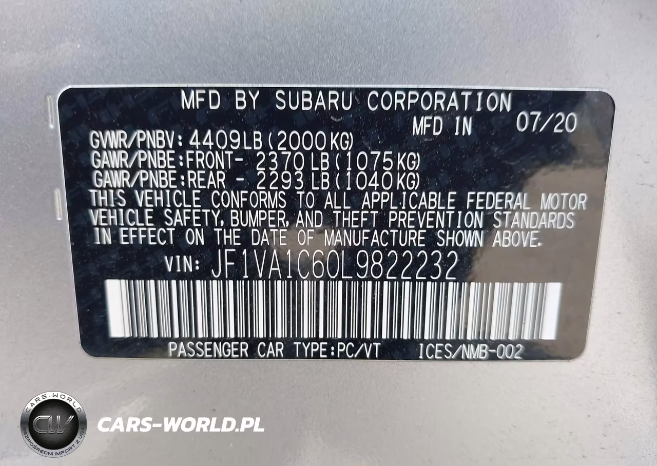 2020 Subaru Wrx Premium VIN:JF1VA1C60L9822232 - 9