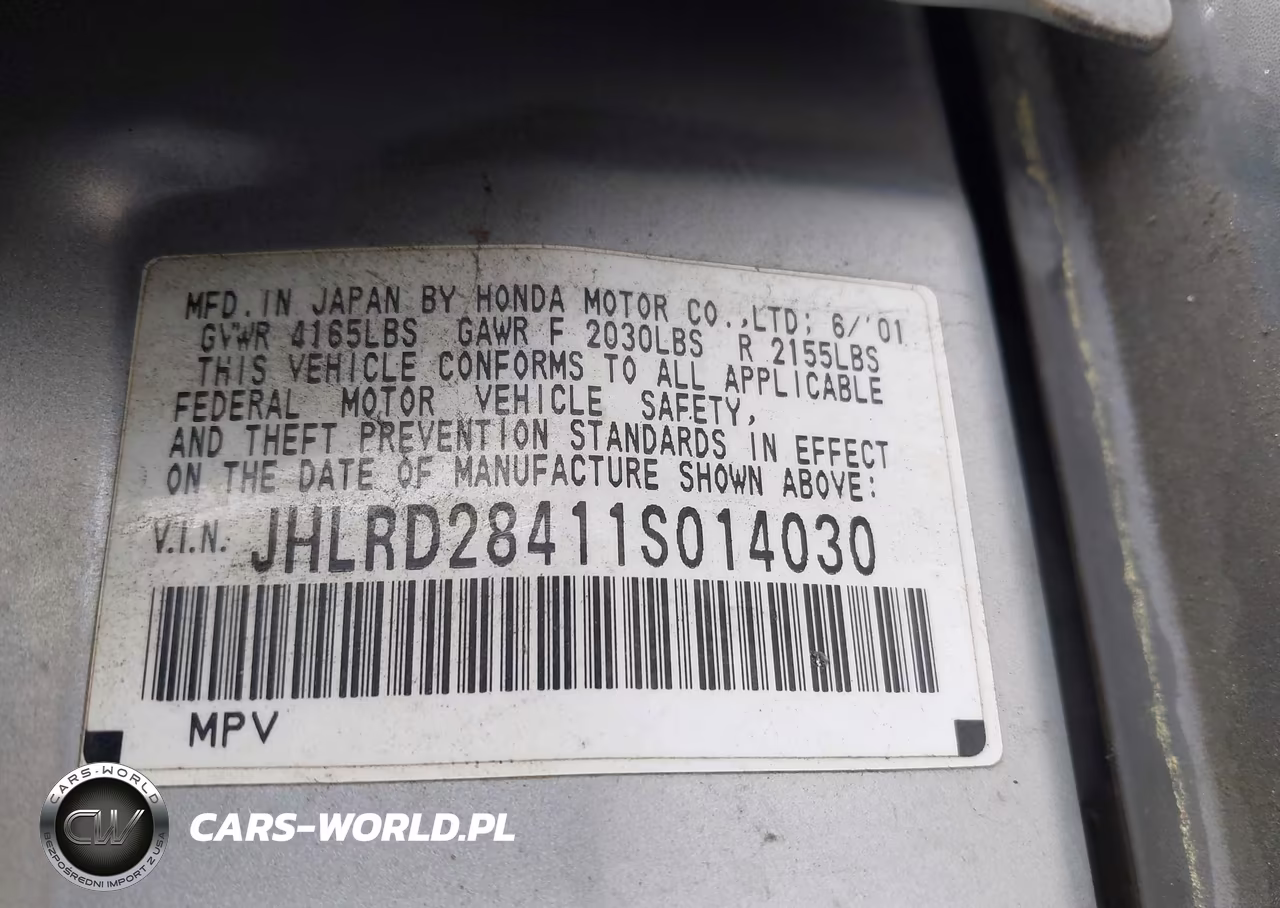 2001 Honda Cr-V Lx VIN:JHLRD28411S014030 - 9
