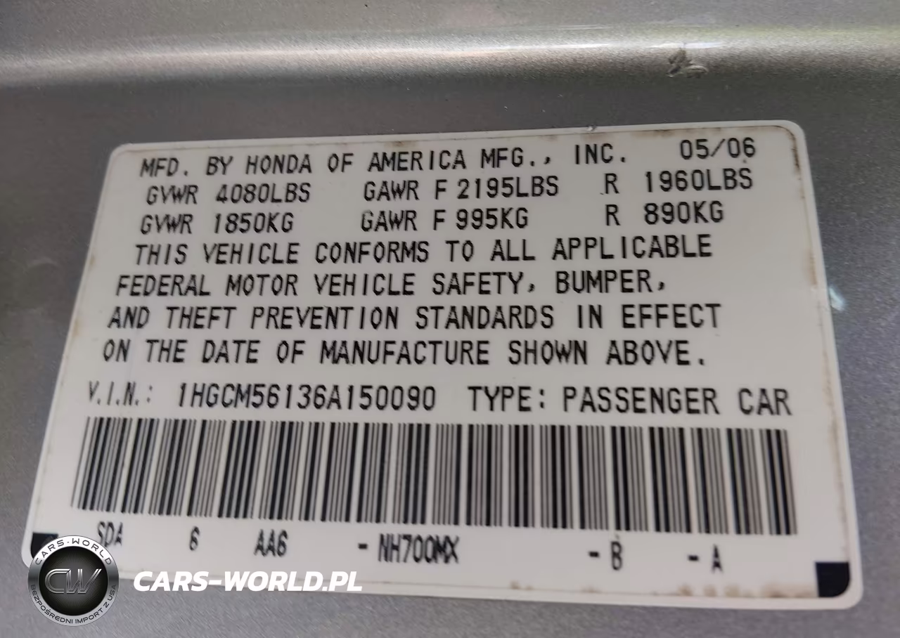 2006 Honda Accord 2.4 Vp VIN:1HGCM56136A150090 - 9