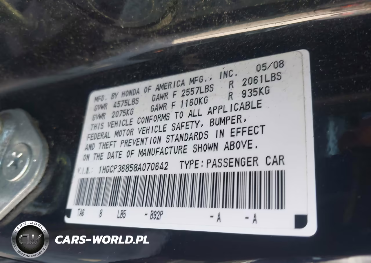 2008 Honda Accord 3.5 Ex-L VIN:1HGCP36858A070642 - 9
