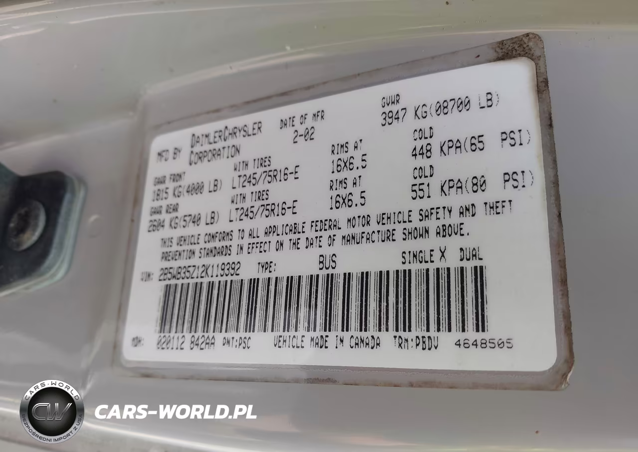 2002 Dodge Ram Wagon 3500 VIN:2B5WB35Z12K119392 - 9