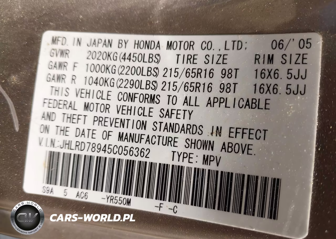2005 Honda Cr-V Se VIN:JHLRD78945C056362 - 9