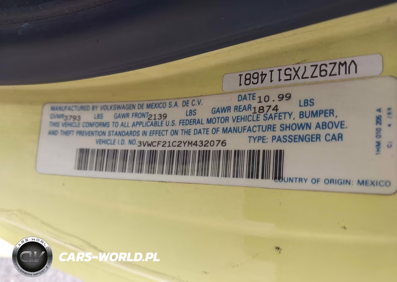 2000 Volkswagen New Beetle Gls Tdi VIN:3VWCF21C2YM432076 - 9
