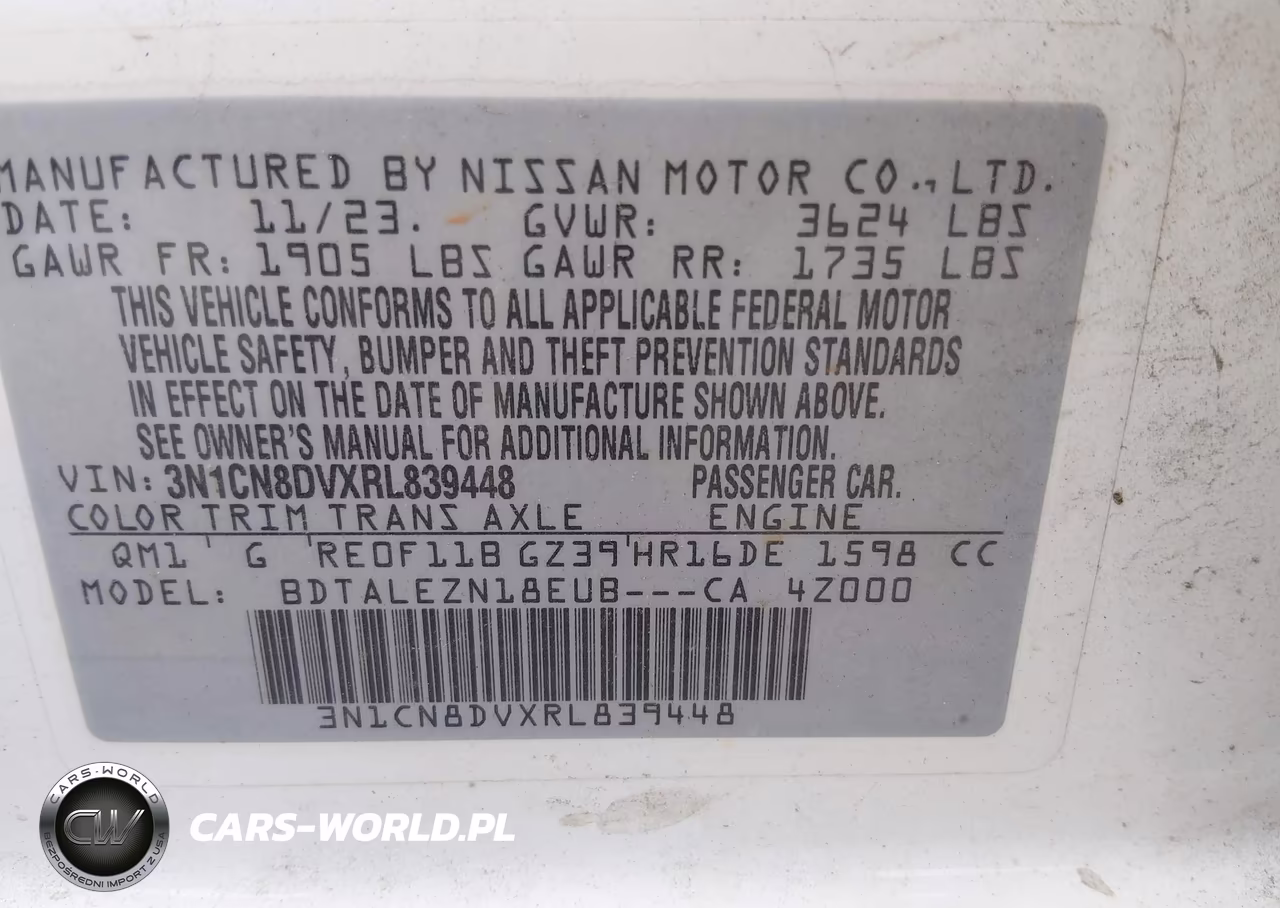2024 Nissan Versa 1.6 S VIN:3N1CN8DVXRL839448 - 9