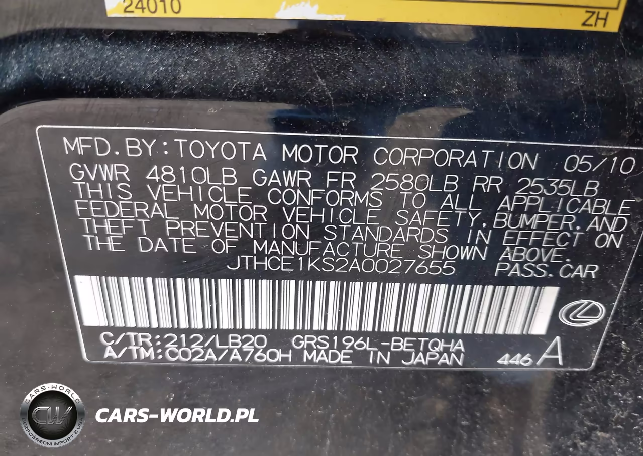 2010 Lexus Gs 350 VIN:JTHCE1KS2A0027655 - 9
