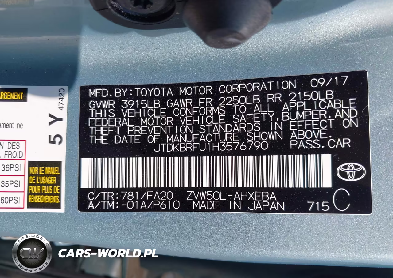 2017 Toyota Prius Two VIN:JTDKBRFU1H3576790 - 9