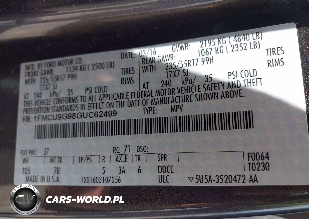 2016 Ford Escape Se VIN:1FMCU9G98GUC62499 - 9