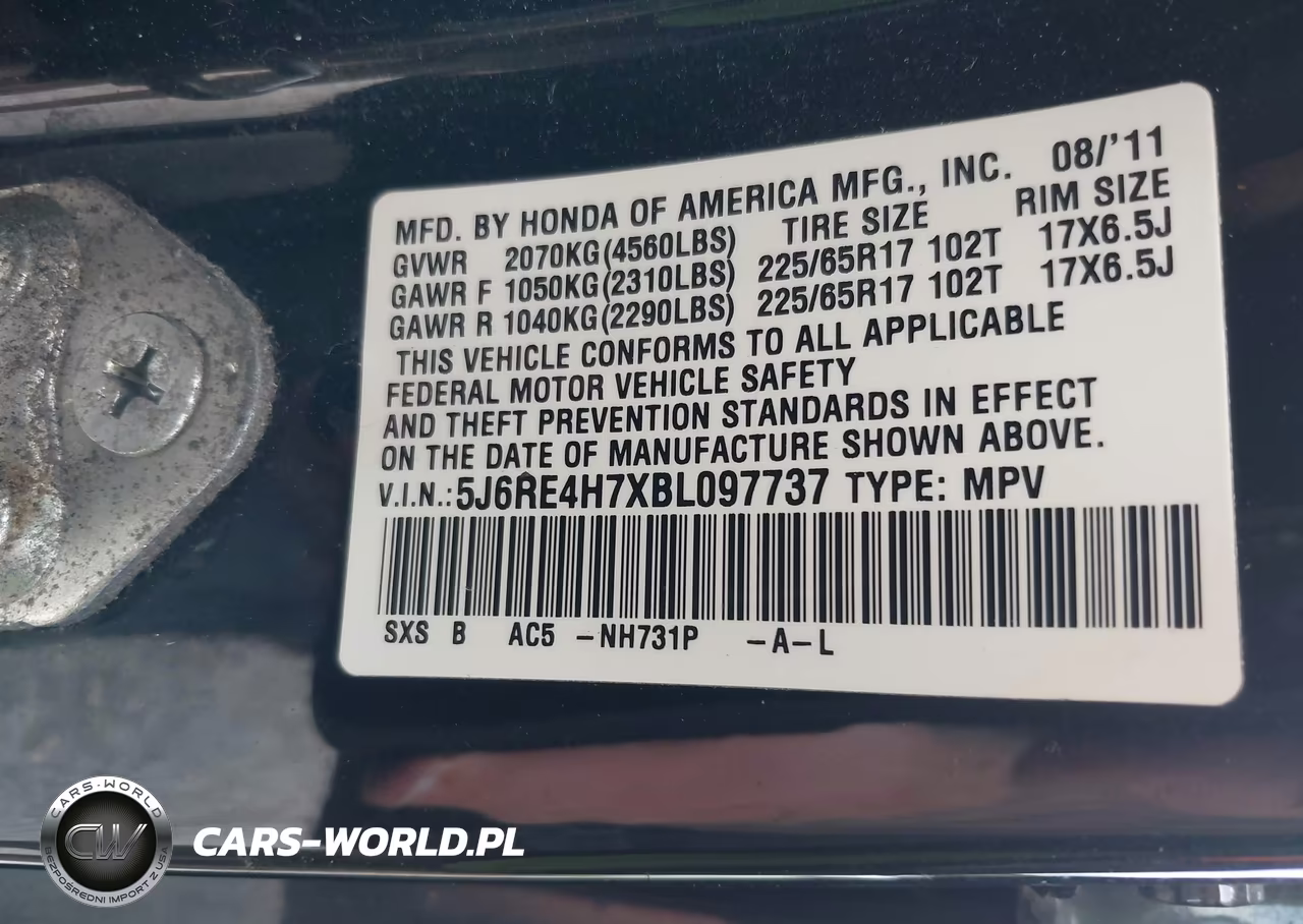 2011 Honda Cr-V Ex-L VIN:5J6RE4H7XBL097737 - 9