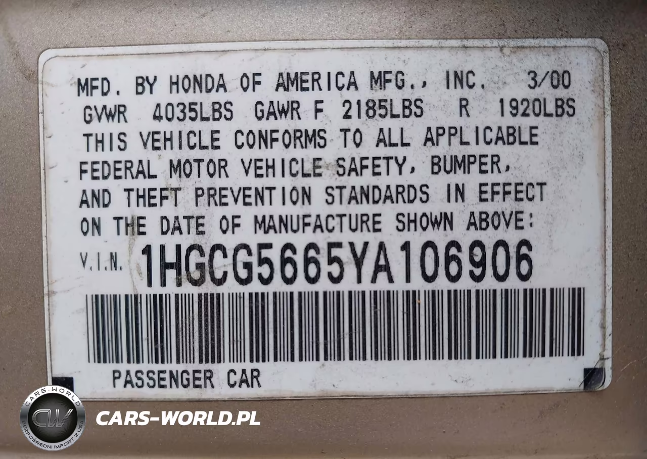 2000 Honda Accord 2.3 Ex VIN:1HGCG5665YA106906 - 9