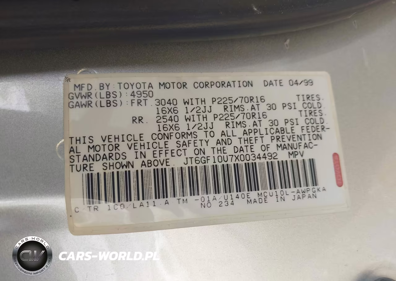 1999 Lexus Rx 300 VIN:JT6GF10U7X0034492 - 9