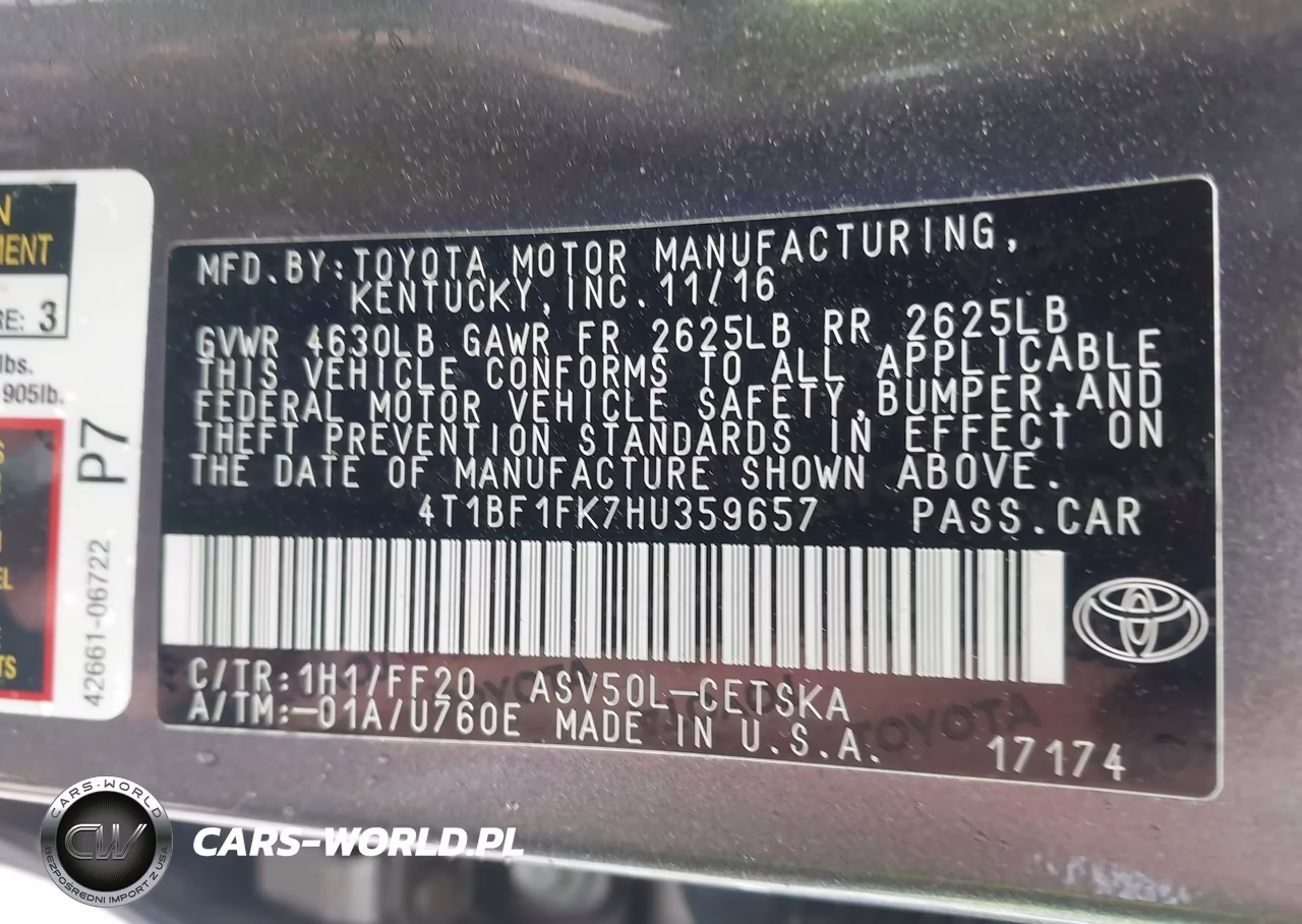 2017 Toyota Camry Se VIN:4T1BF1FK7HU359657 - 9