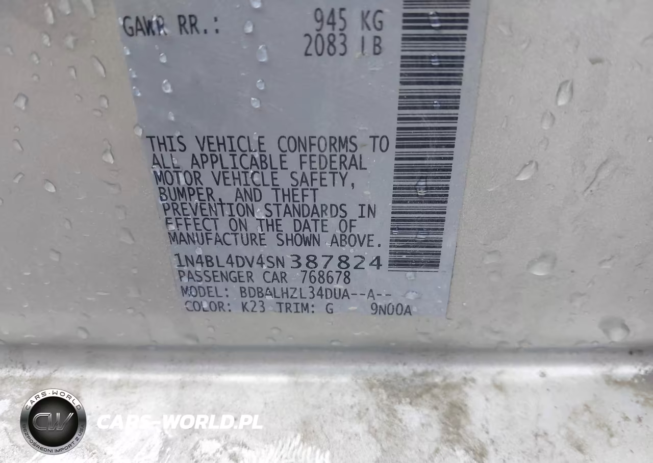 2025 Nissan Altima Sv Fwd VIN:1N4BL4DV4SN387824 - 9