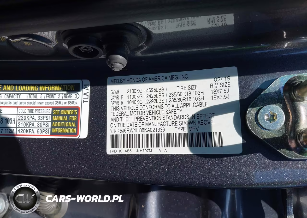 2019 Honda Cr-V Ex-L VIN:5J6RW1H88KA021336 - 9