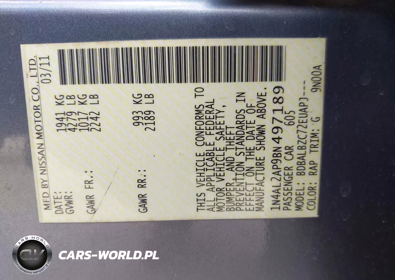2011 Nissan Altima 2.5 S VIN:1N4AL2AP9BN497189 - 9