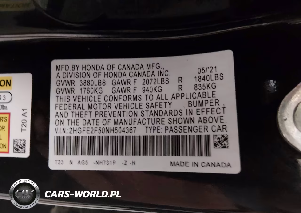 2022 Honda Civic Sport VIN:2HGFE2F50NH504367 - 9