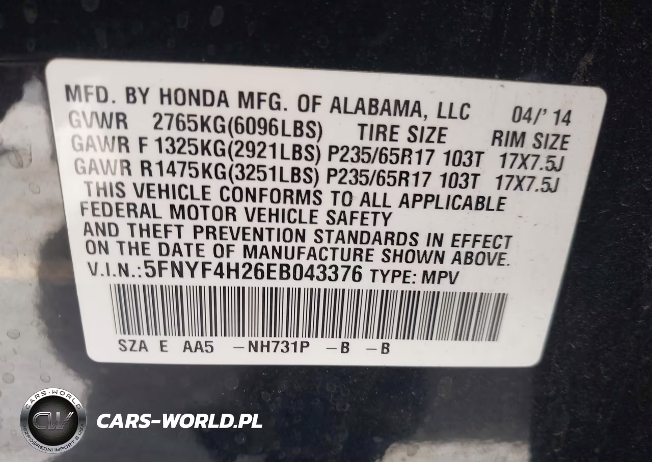 2014 Honda Pilot Lx VIN:5FNYF4H26EB043376 - 9