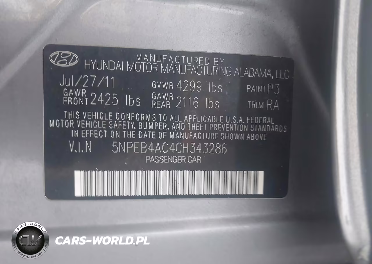 2012 Hyundai Sonata Gls VIN:5NPEB4AC4CH343286 - 9