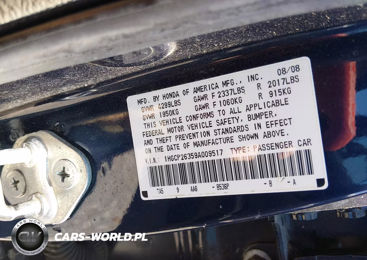 2009 Honda Accord 2.4 Lx VIN:1HGCP26359A009517 - 9