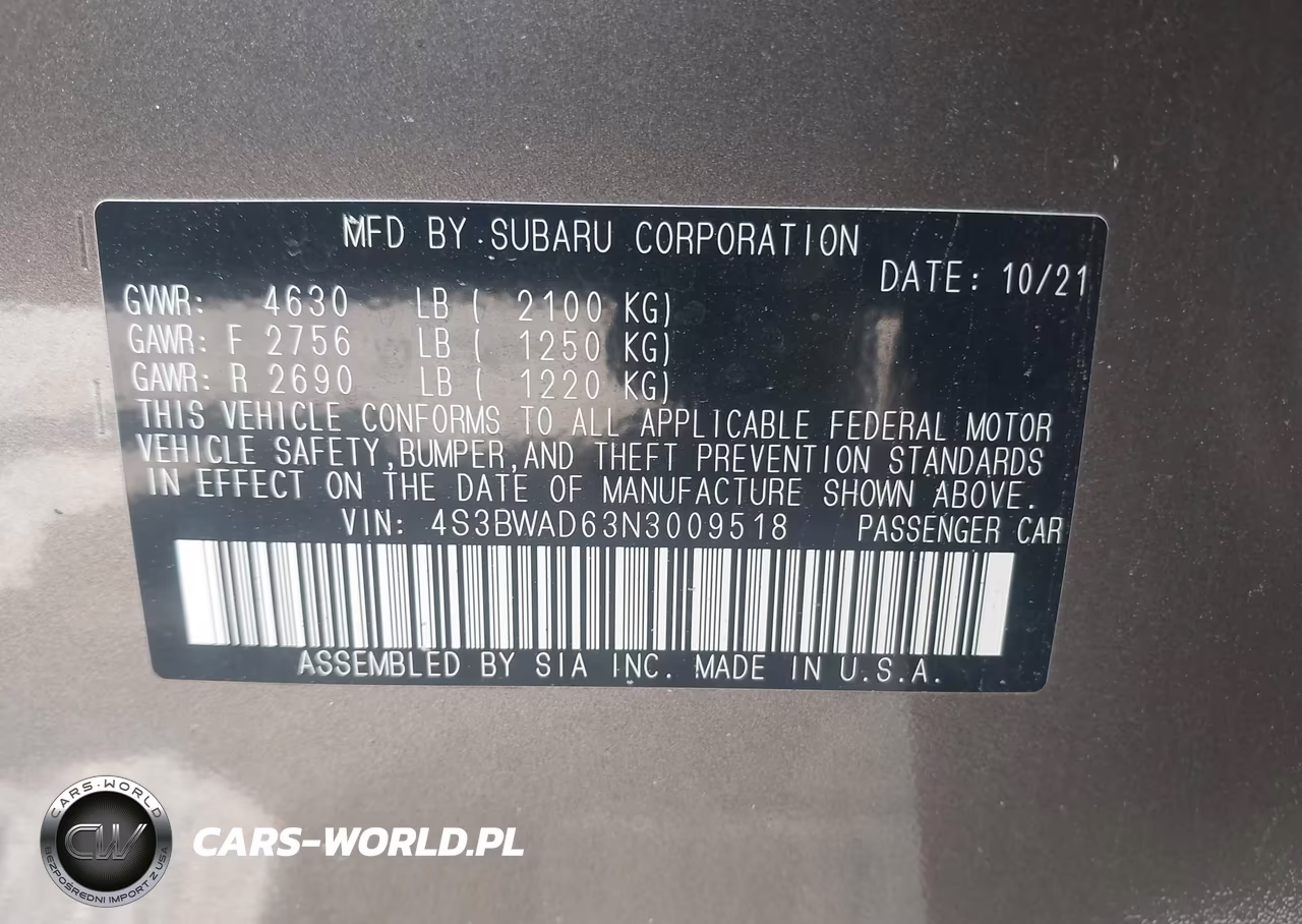 2022 Subaru Legacy Premium VIN:4S3BWAD63N3009518 - 9