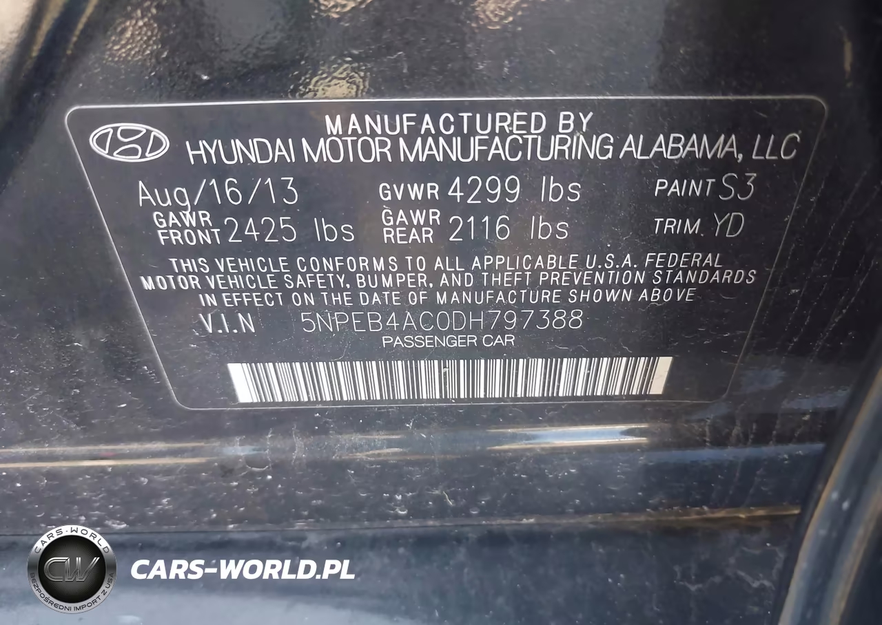 2013 Hyundai Sonata Gls VIN:5NPEB4AC0DH797388 - 9