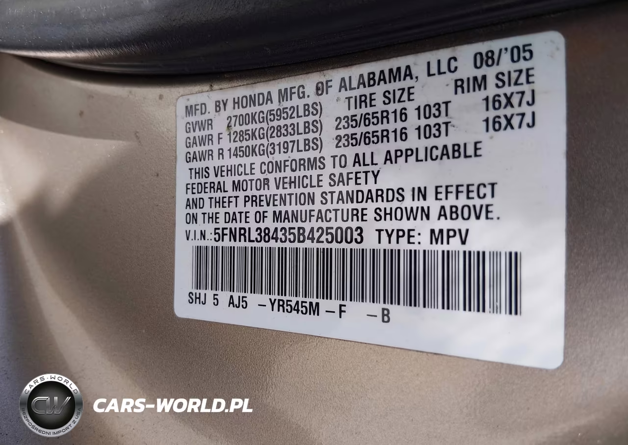2005 Honda Odyssey Ex VIN:5FNRL38435B425003 - 9
