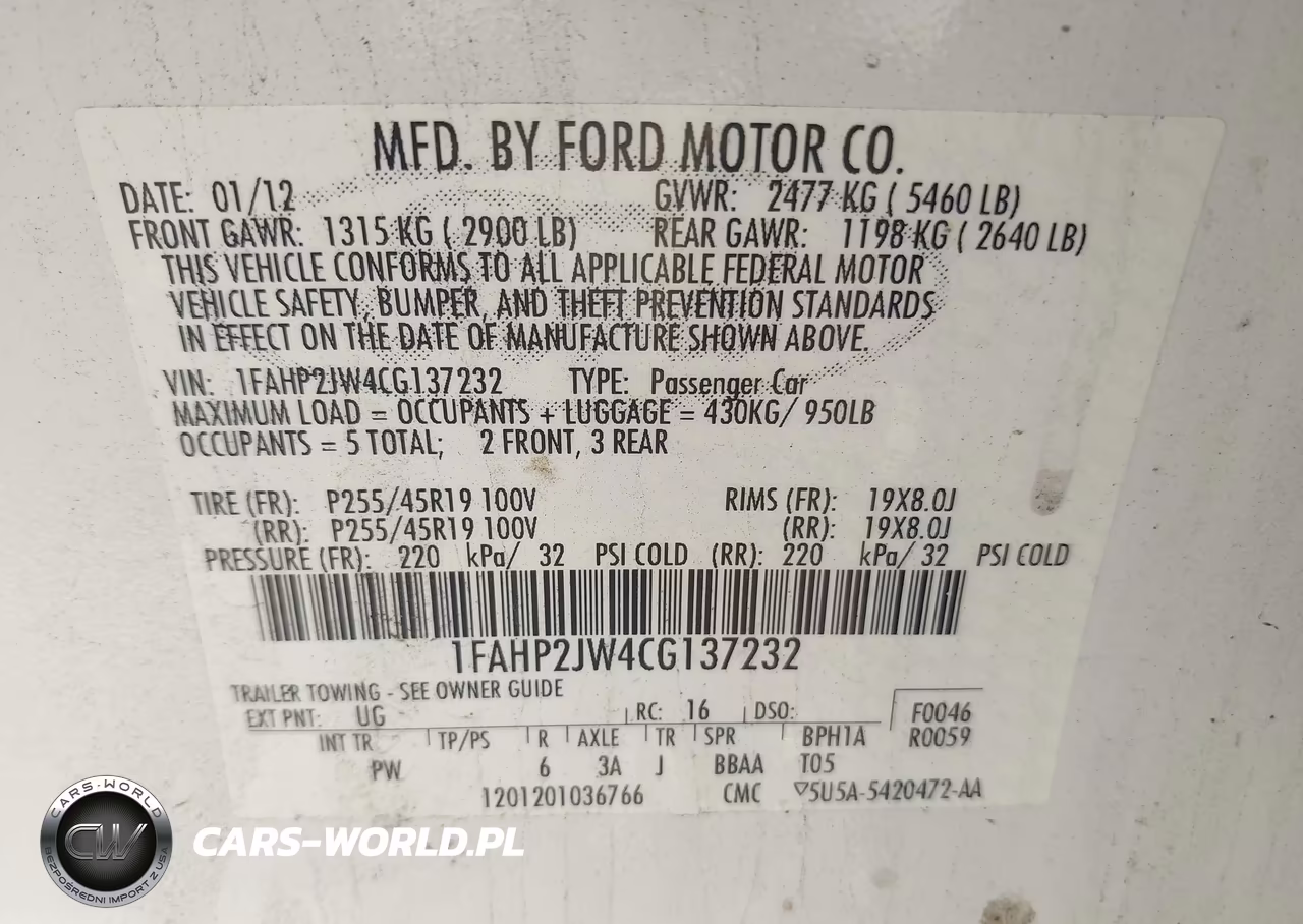 2012 Ford Taurus Limited VIN:1FAHP2JW4CG137232 - 9