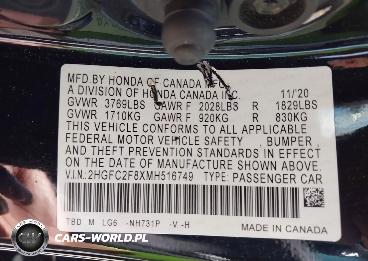 2021 Honda Civic Sport VIN:2HGFC2F8XMH516749 - 9