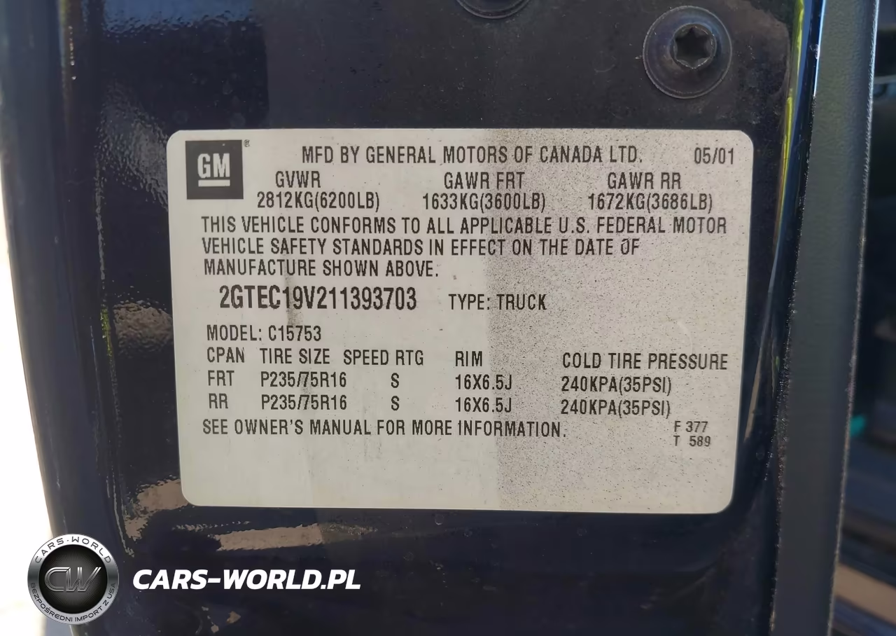 2001 GMC Sierra 1500 Sle VIN:2GTEC19V211393703 - 9