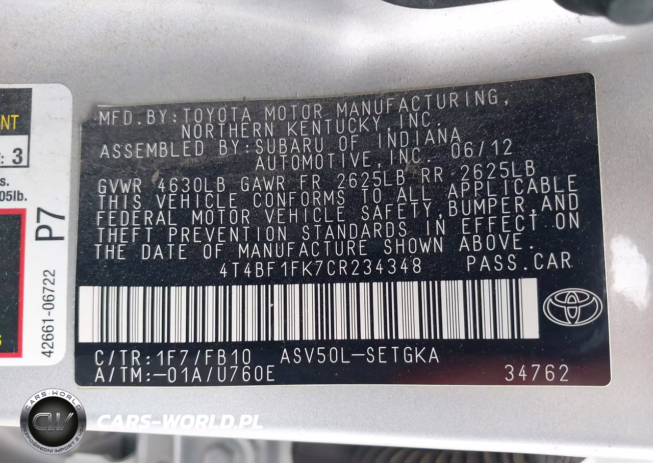 2012 Toyota Camry Xle VIN:4T4BF1FK7CR234348 - 9