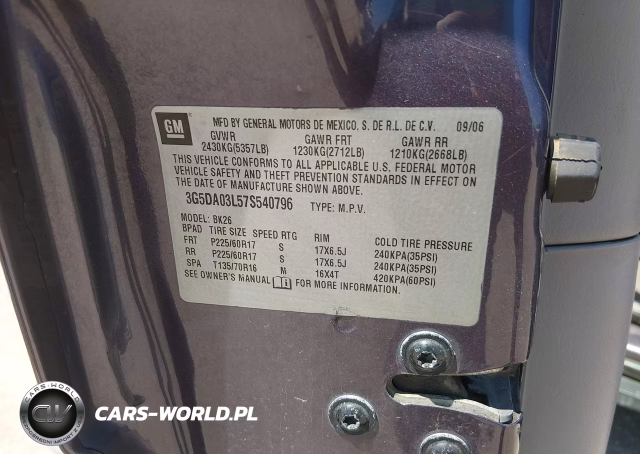 2007 Buick Rendezvous Cxl VIN:3G5DA03L57S540796 - 9