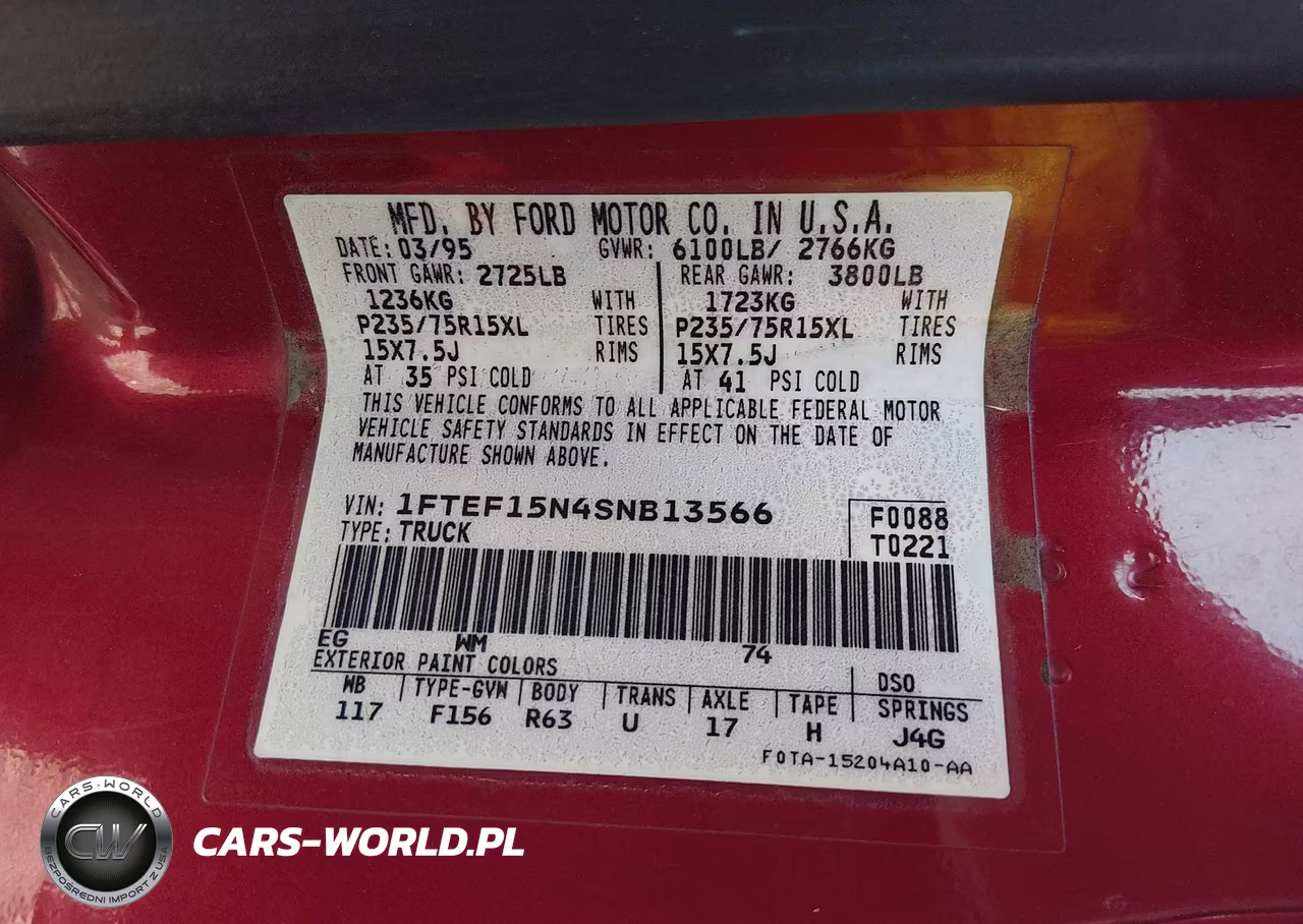 1995 Ford F150 VIN:1FTEF15N4SNB13566 - 9