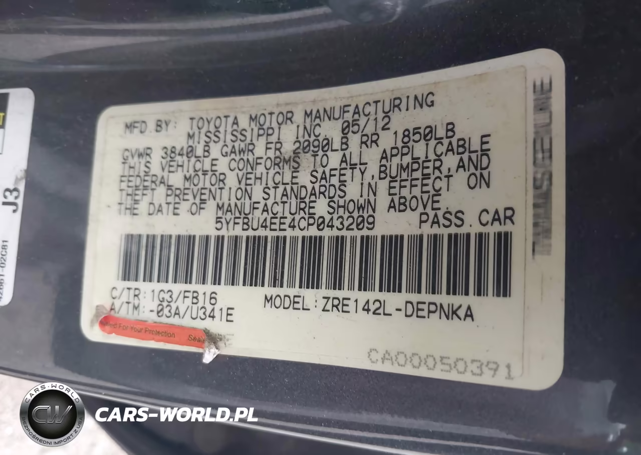 2012 Toyota Corolla Le VIN:5YFBU4EE4CP043209 - 9