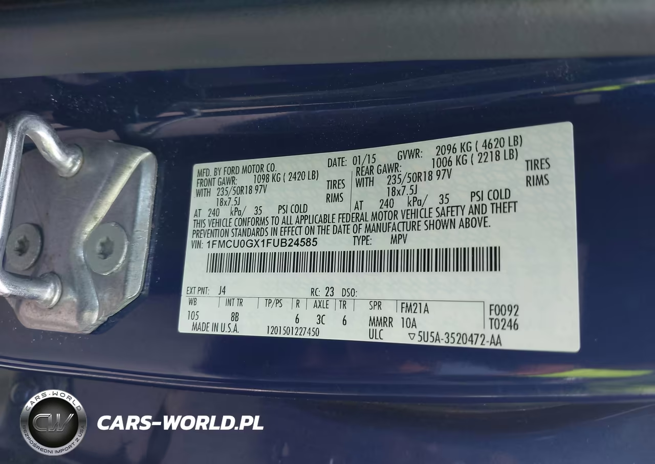 2015 Ford Escape Se VIN:1FMCU0GX1FUB24585 - 9