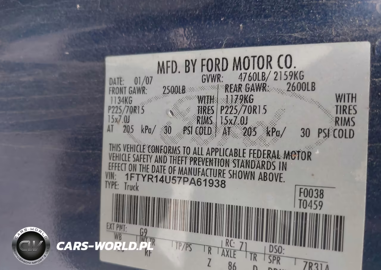 2007 Ford Ranger Sport-Stx-Xl-Xlt VIN:1FTYR14U57PA61938 - 9