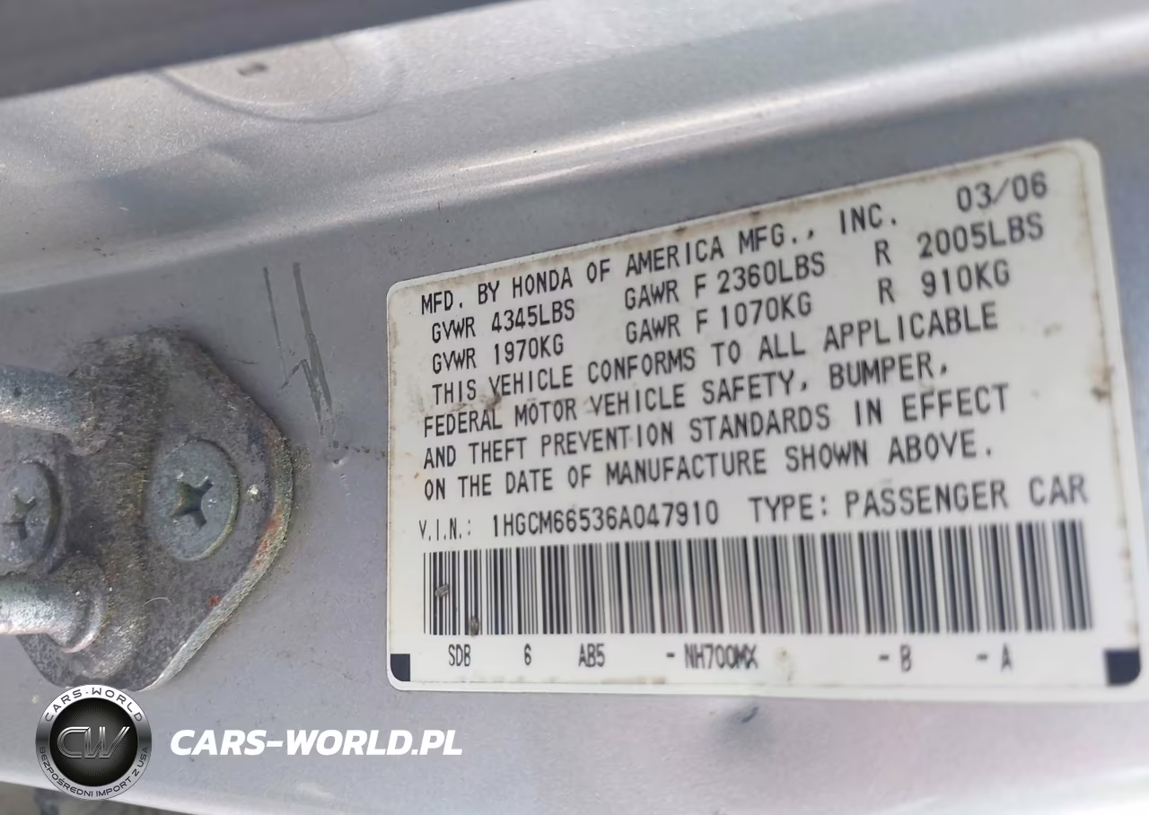 2006 Honda Accord 3.0 Ex VIN:1HGCM66536A047910 - 9
