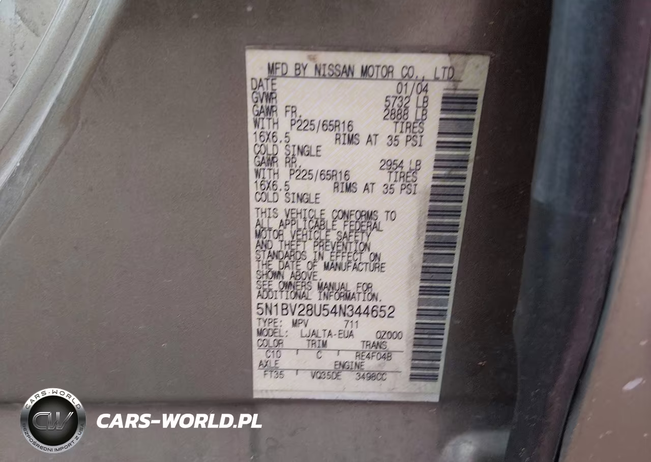 2004 Nissan Quest 3.5 Sl VIN:5N1BV28U54N344652 - 9